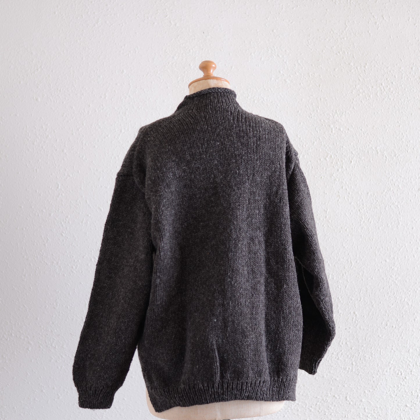 Wool hand knitted cable cardigan in brown