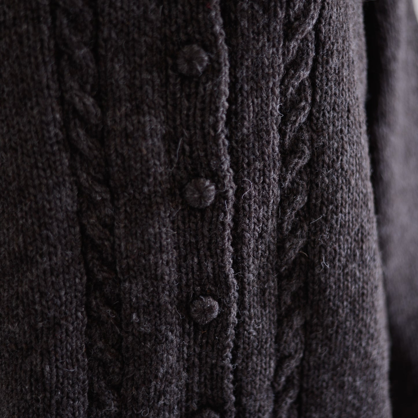 Wool hand knitted cable cardigan in brown