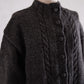 Wool hand knitted cable cardigan in brown