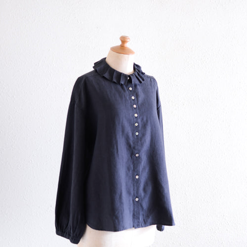 リネンタックカラーブラウス Black