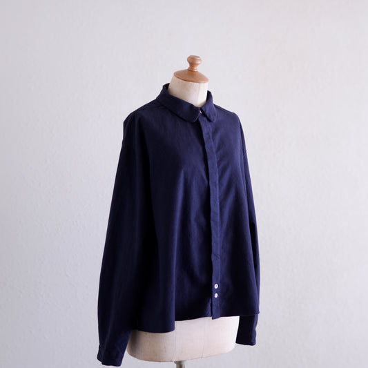 コットンフランネルラウンドカラーシャツ Black Navy