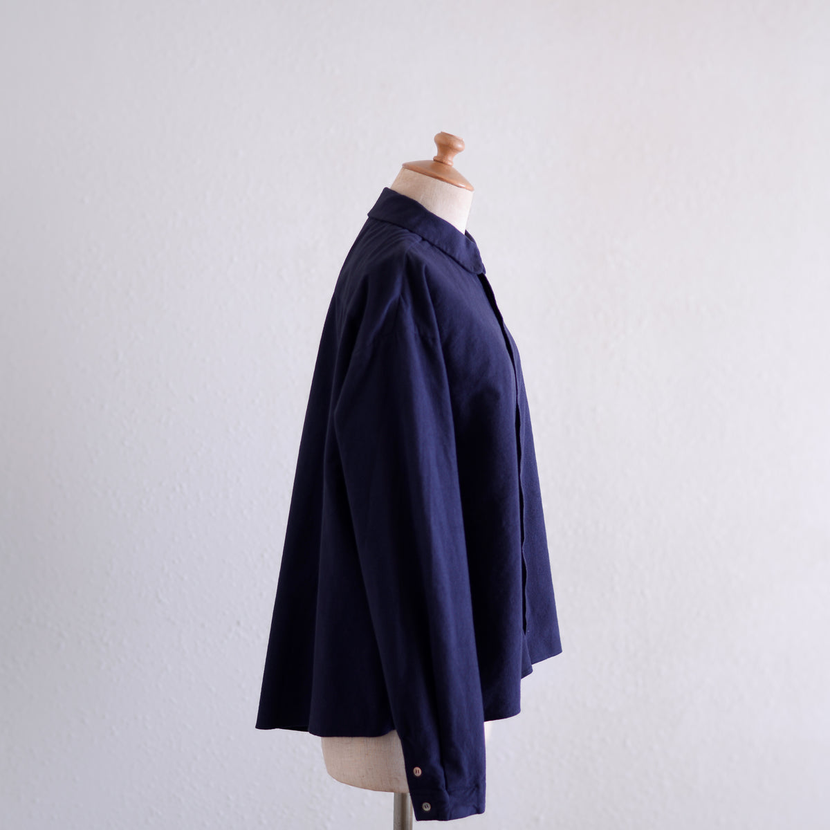 コットンフランネルラウンドカラーシャツ Black Navy