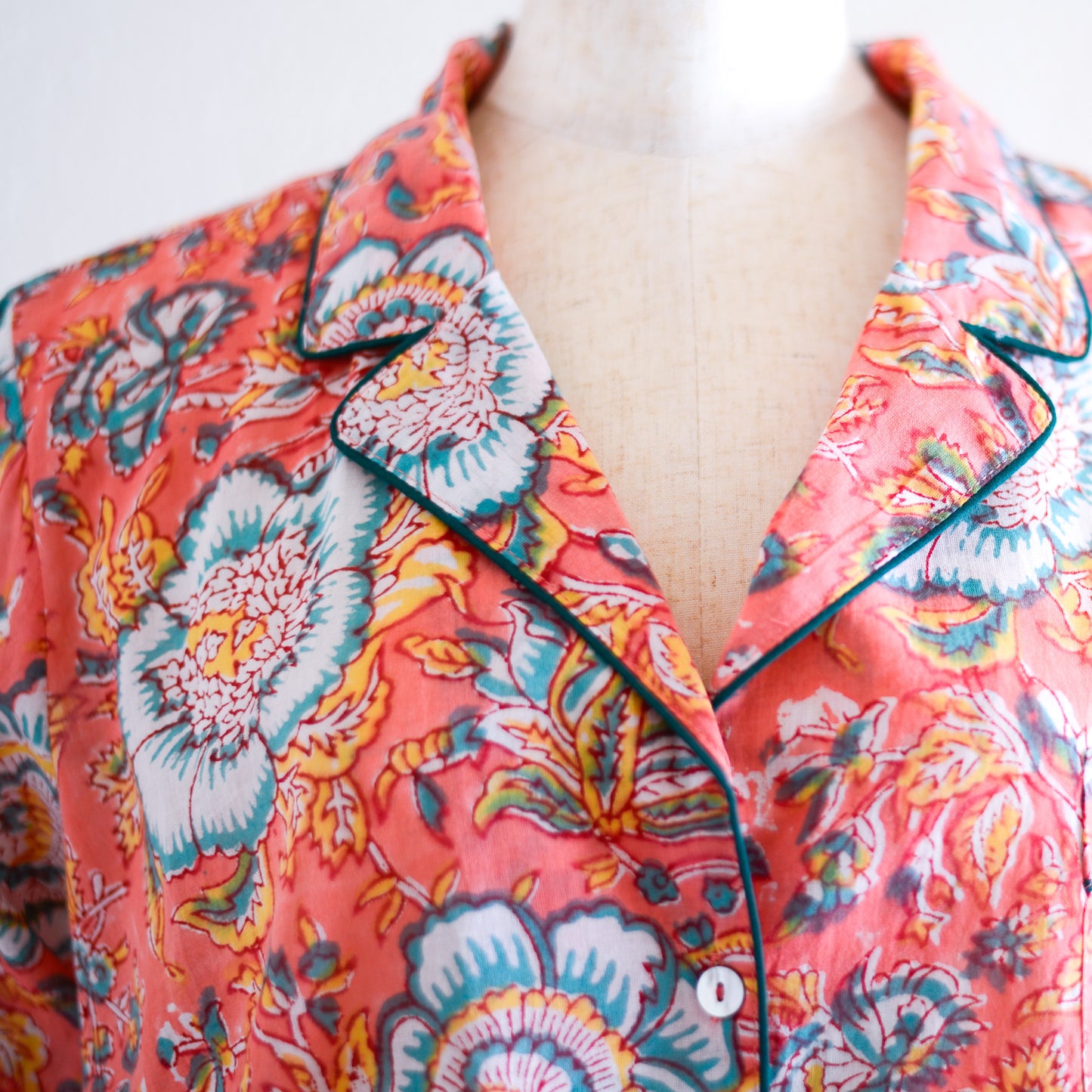 コットンハンドプリンティッドパジャマ Coral Green