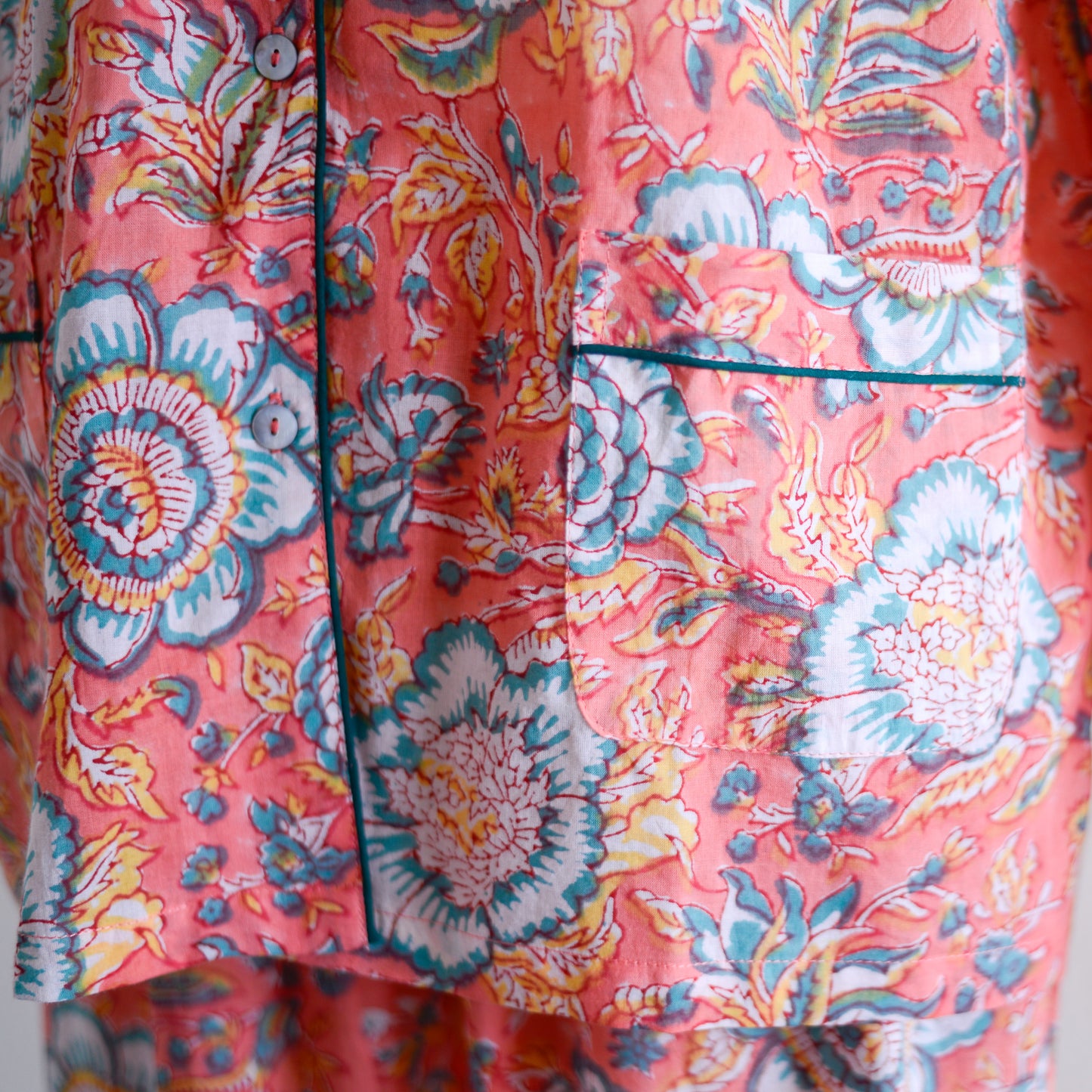 コットンハンドプリンティッドパジャマ Coral Green