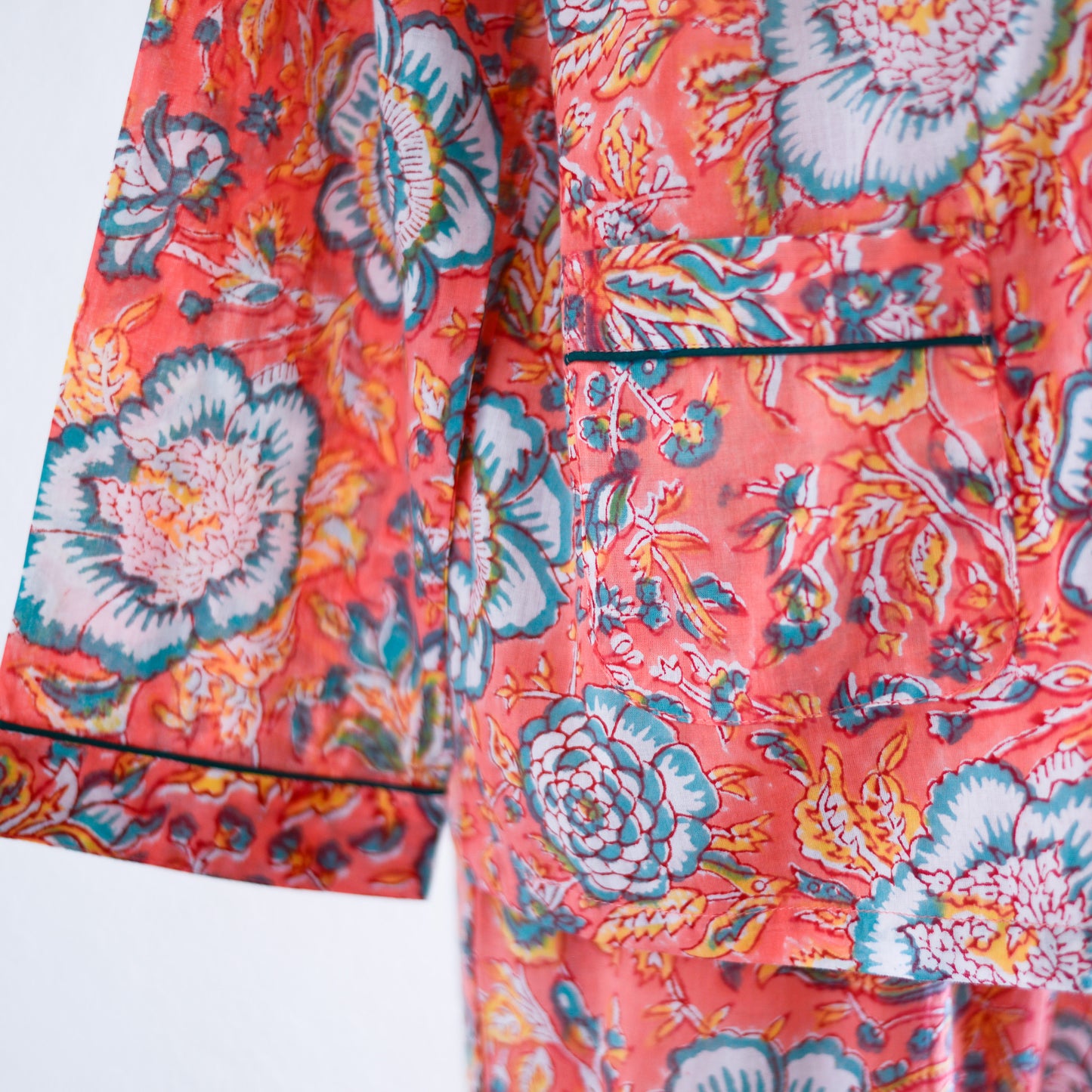 コットンハンドプリンティッドパジャマ Coral Green