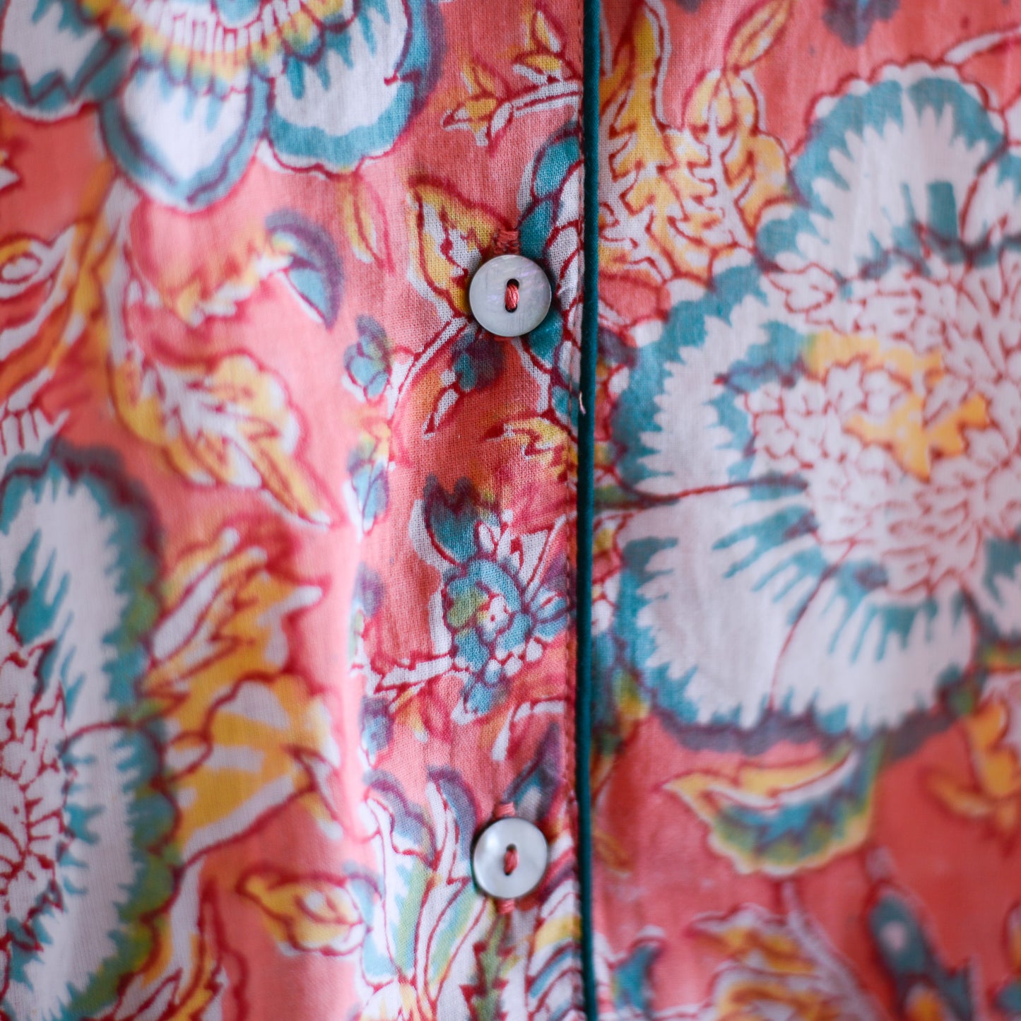 コットンハンドプリンティッドパジャマ Coral Green