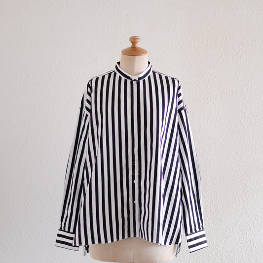 Cotton band collar striped shirt Off White x Black