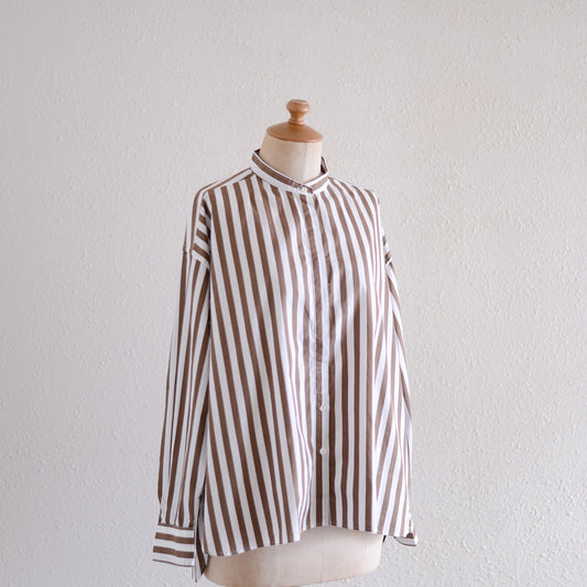 Cotton band collar striped shirt Off White x Brown