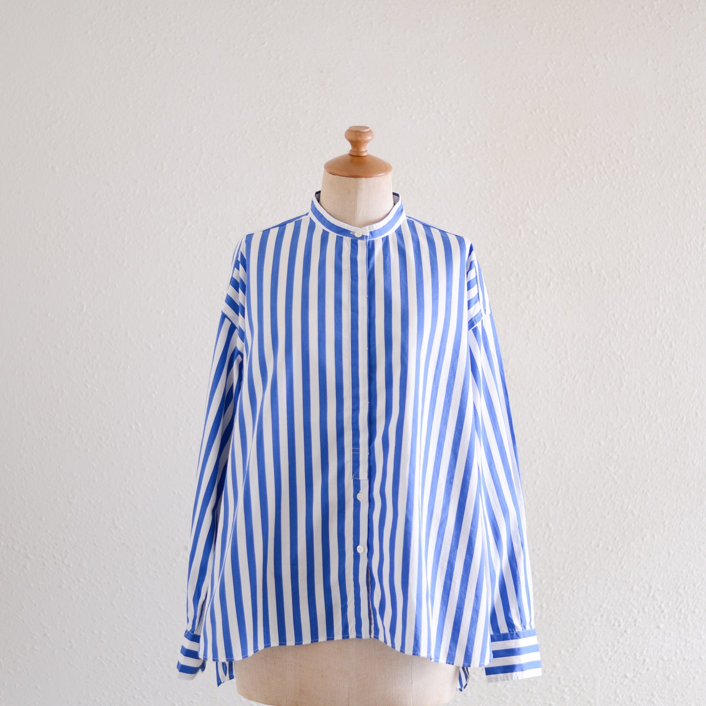 코튼 밴드 컬러 스트라이프 셔츠 Off White × Blue