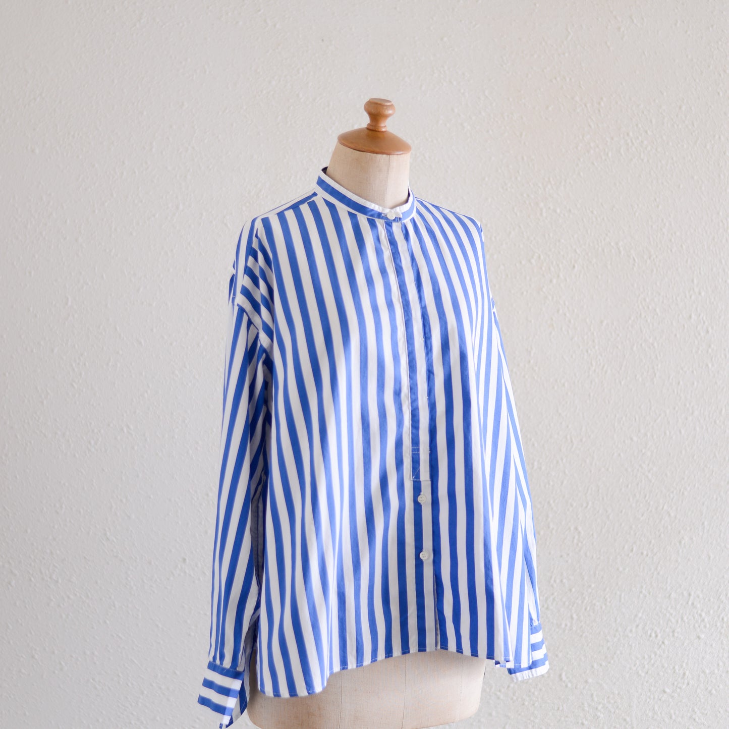 코튼 밴드 컬러 스트라이프 셔츠 Off White × Blue