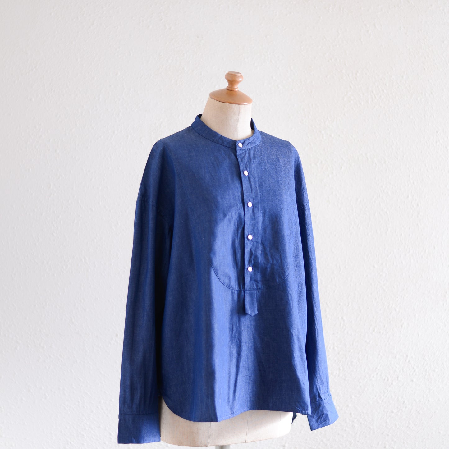 バンドカラースナップボタンシャツ Blue