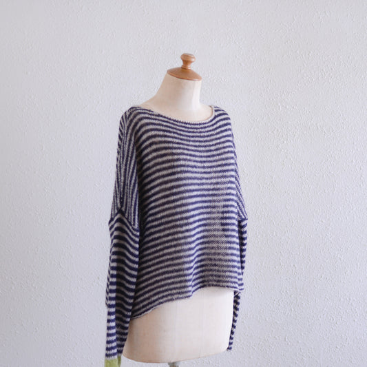 モヘアボートネックボーダーニット Beige × Black