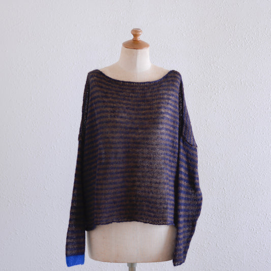 モヘアボートネックボーダーニット Brown × Black