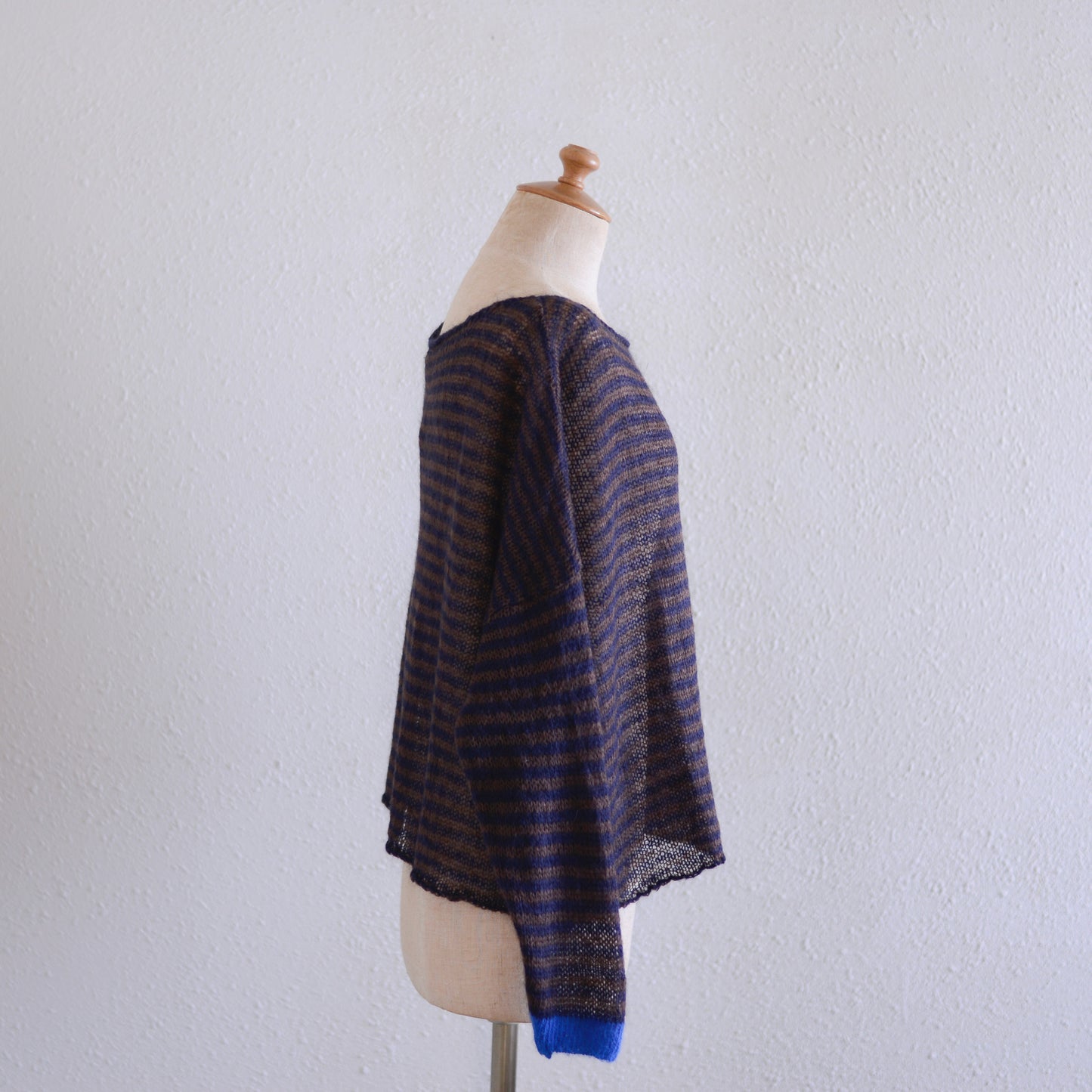 モヘアボートネックボーダーニット Brown × Black