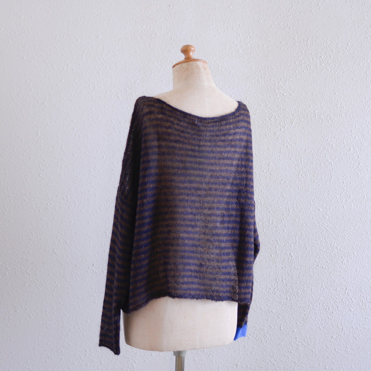 モヘアボートネックボーダーニット Brown × Black