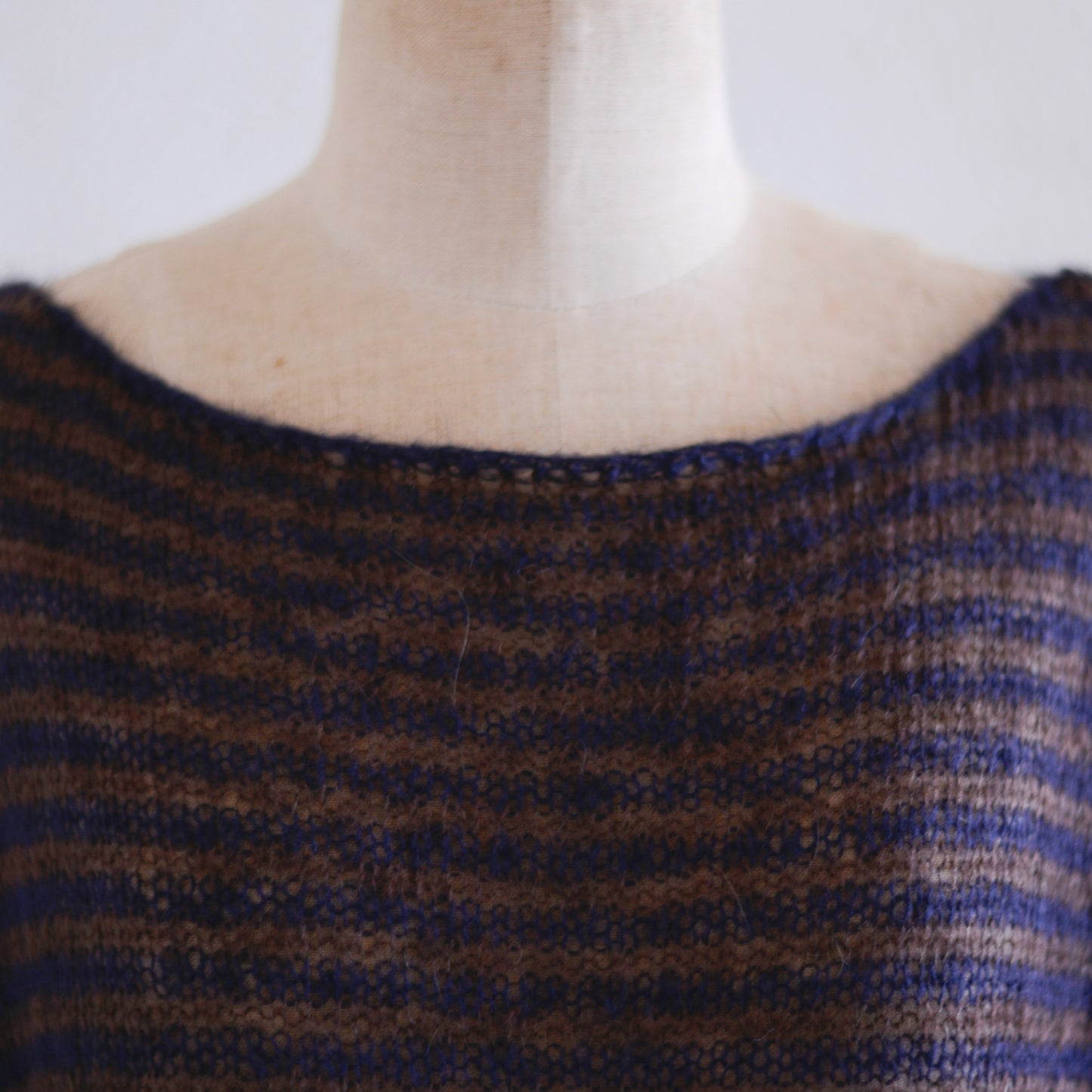 モヘアボートネックボーダーニット Brown × Black