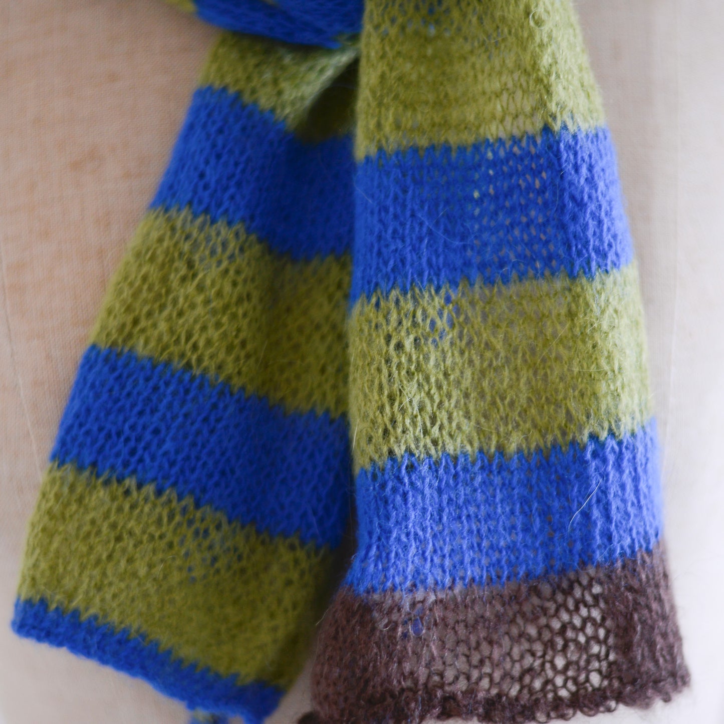 モヘアボーダーマフラー Green × Blue