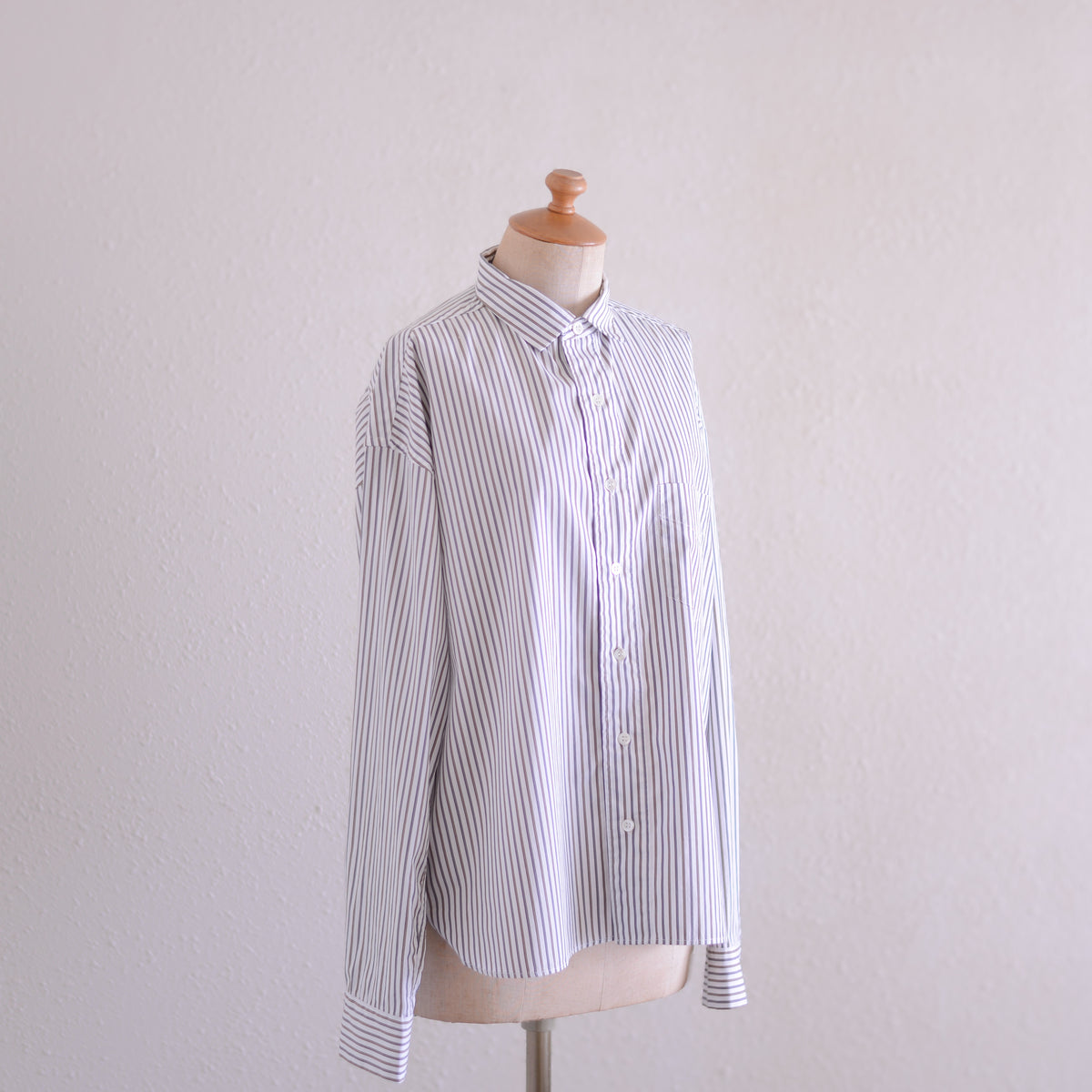 コットンワイドスプレッドカラーシャツ Off White × Khaki