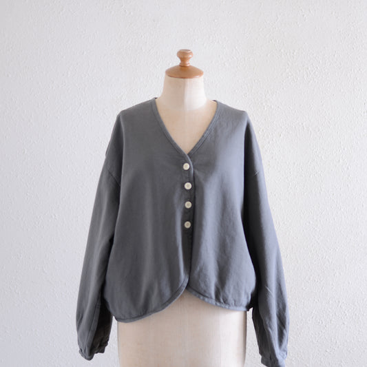 コットン裏毛Vネックカーディガン Charcoal Gray