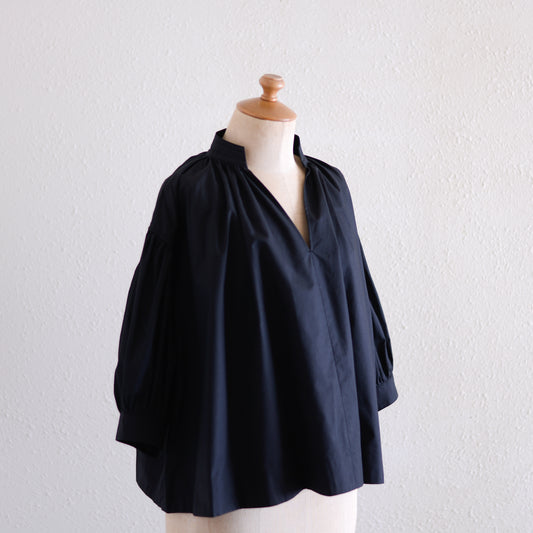 コットンギャザースリーブブラウス Black