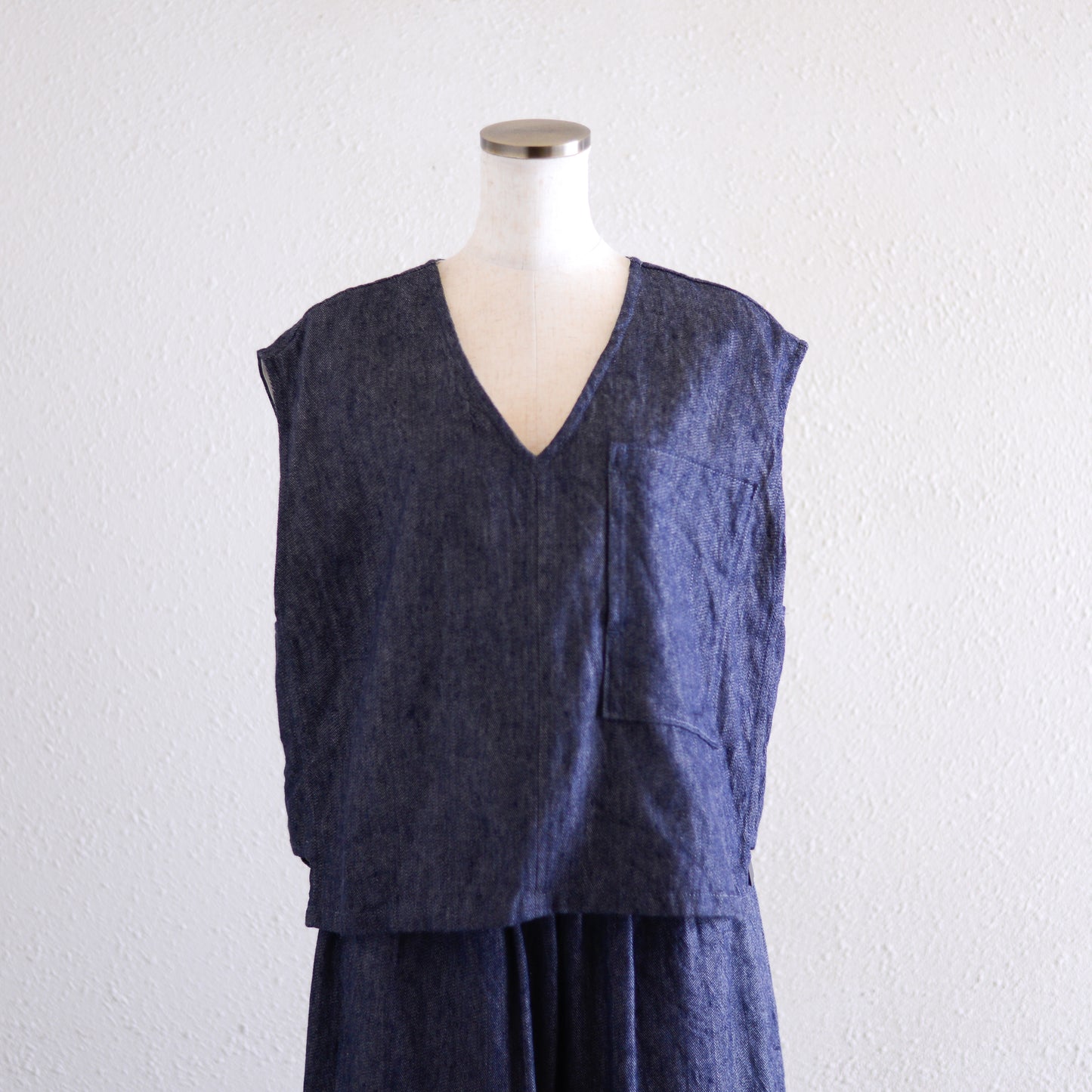 リネンコットンデニムベスト Indigo