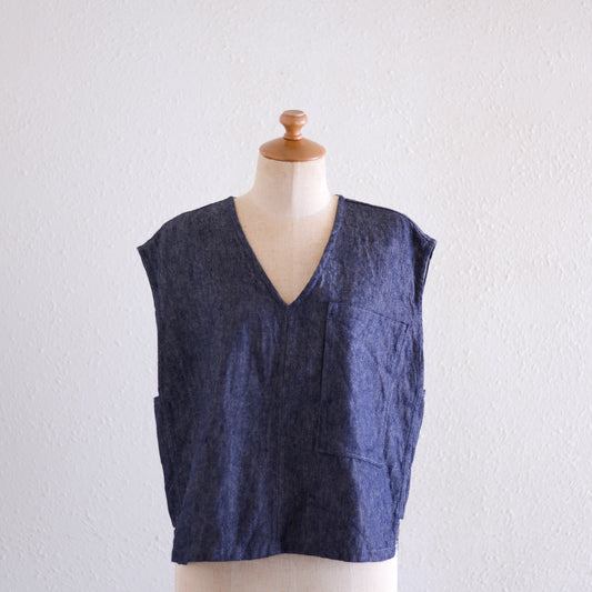 リネンコットンデニムベスト Indigo