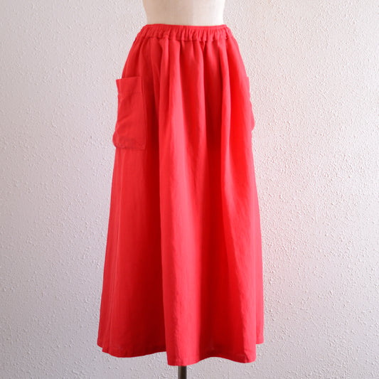 コットンリネンポケットギャザースカート Red