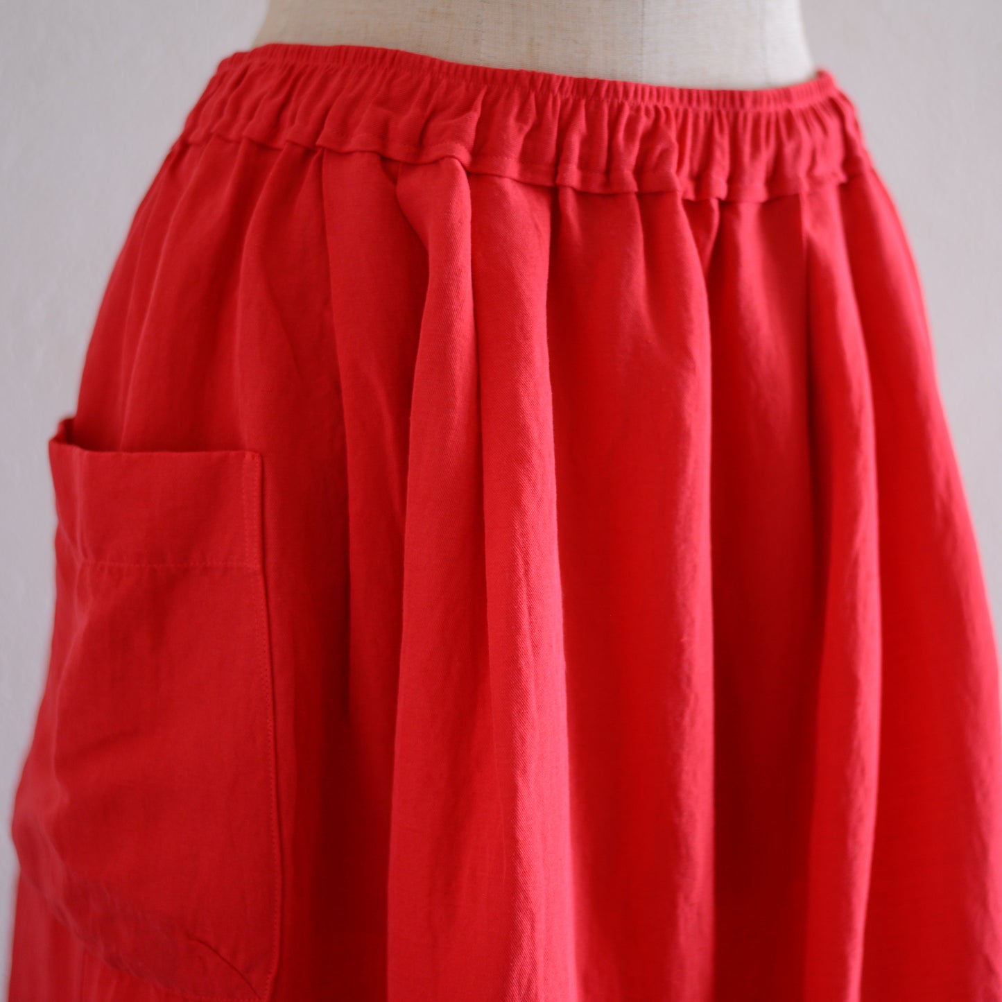コットンリネンポケットギャザースカート Red