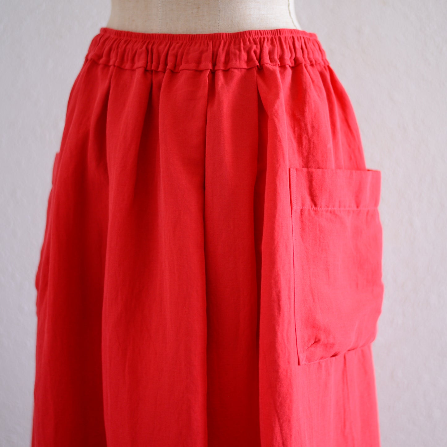 コットンリネンポケットギャザースカート Red