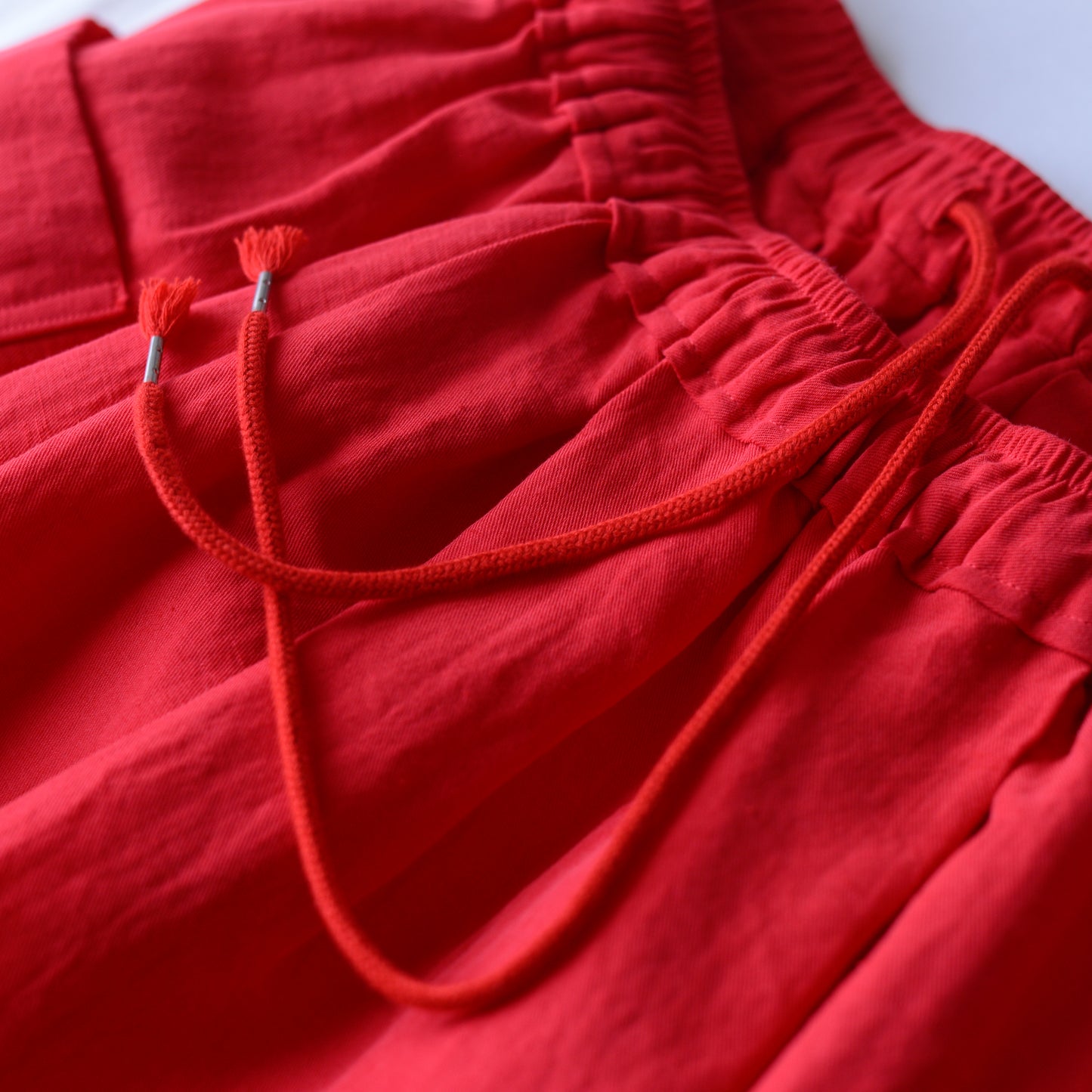 コットンリネンポケットギャザースカート Red