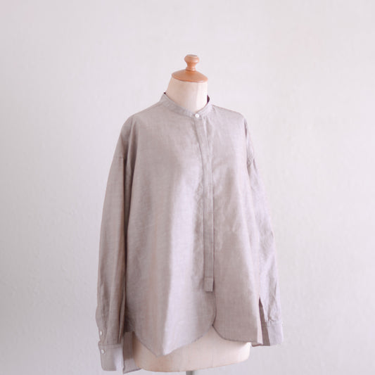 コットンリネンコンシールドボタンシャツ Beige
