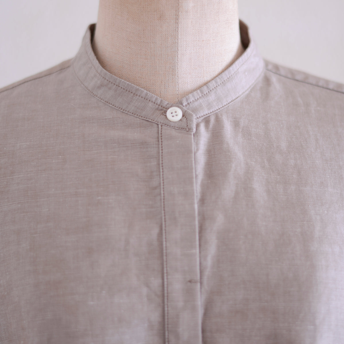 Cotton Linen Concealed Button Shirt Beige
