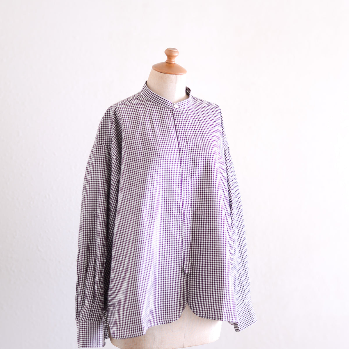 Cotton Linen Concealed Button Shirt Off White × Brown