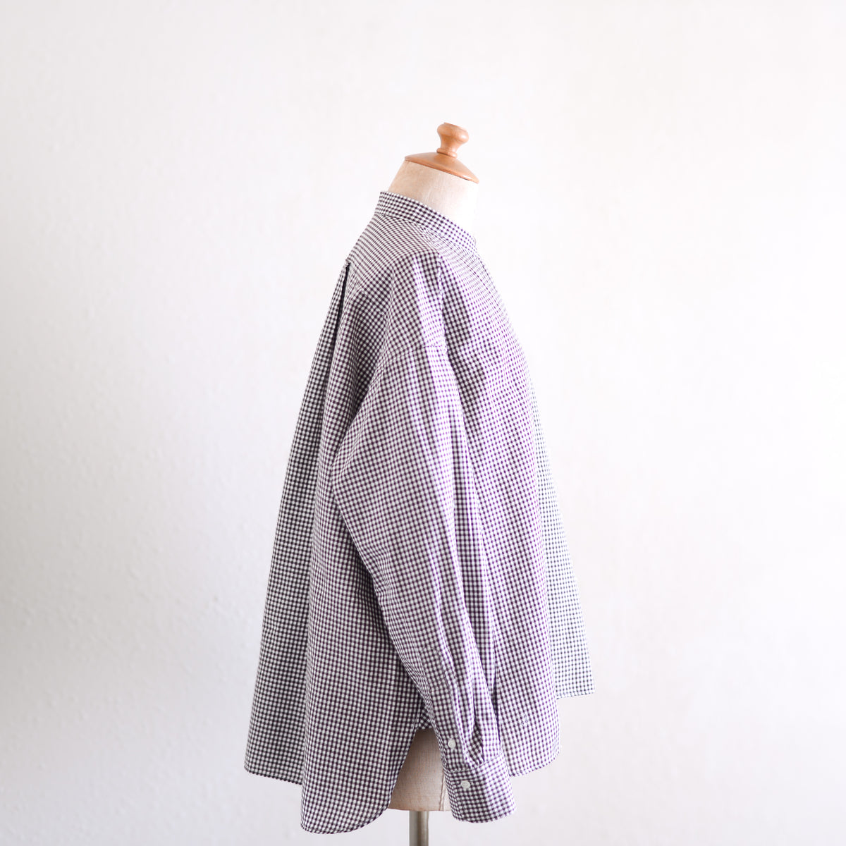 Cotton Linen Concealed Button Shirt Off White × Brown