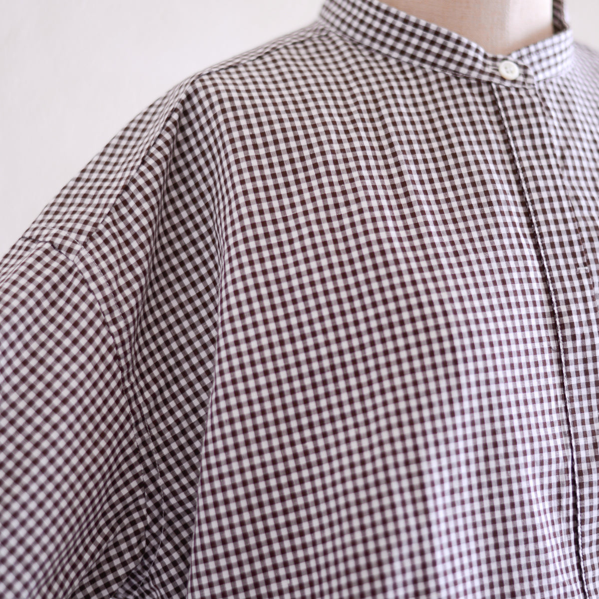 Cotton Linen Concealed Button Shirt Off White × Brown