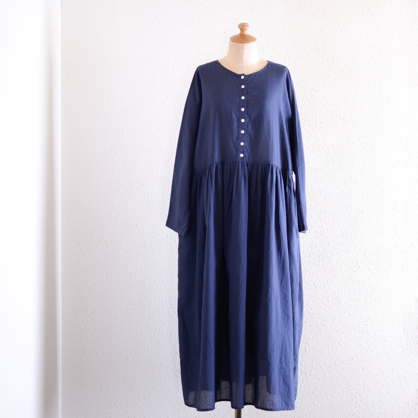 コットンリネン2ウェイギャザーワンピース Blue