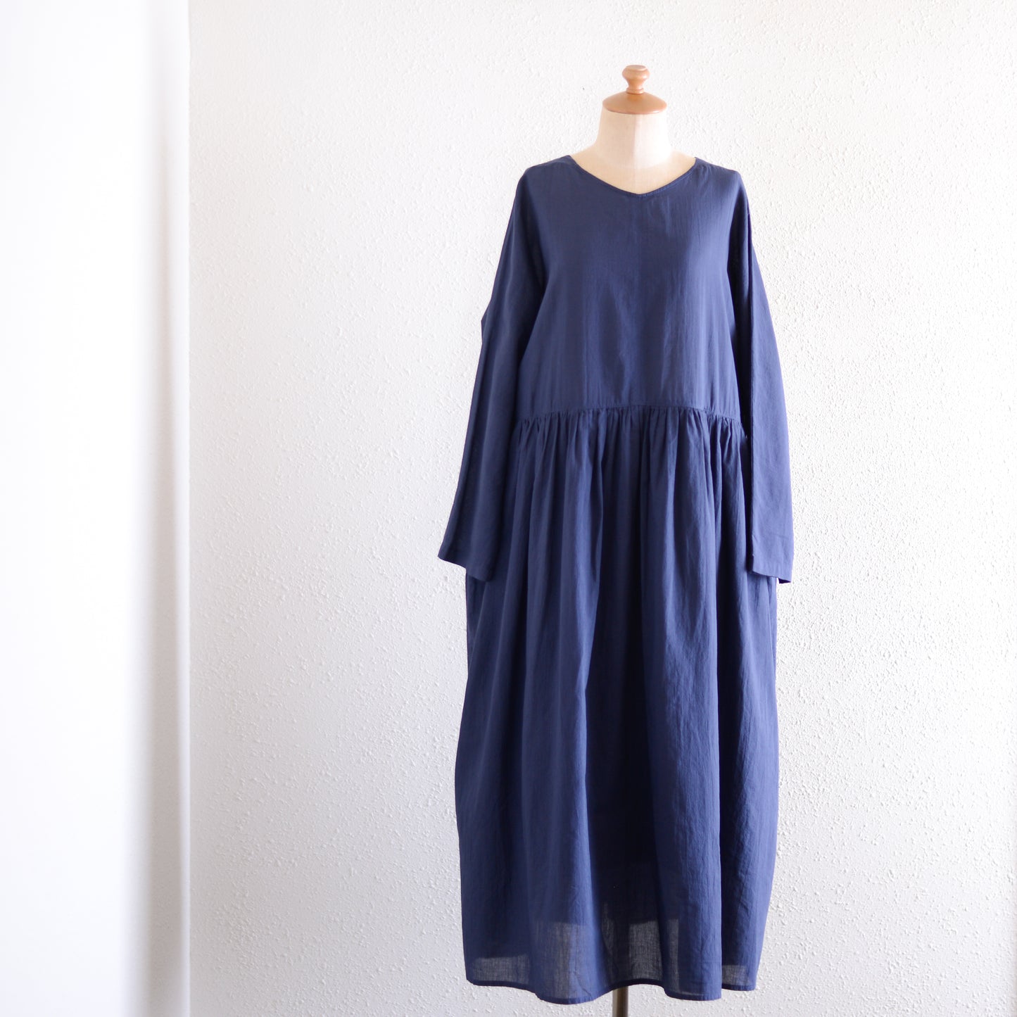 コットンリネン2ウェイギャザーワンピース Blue