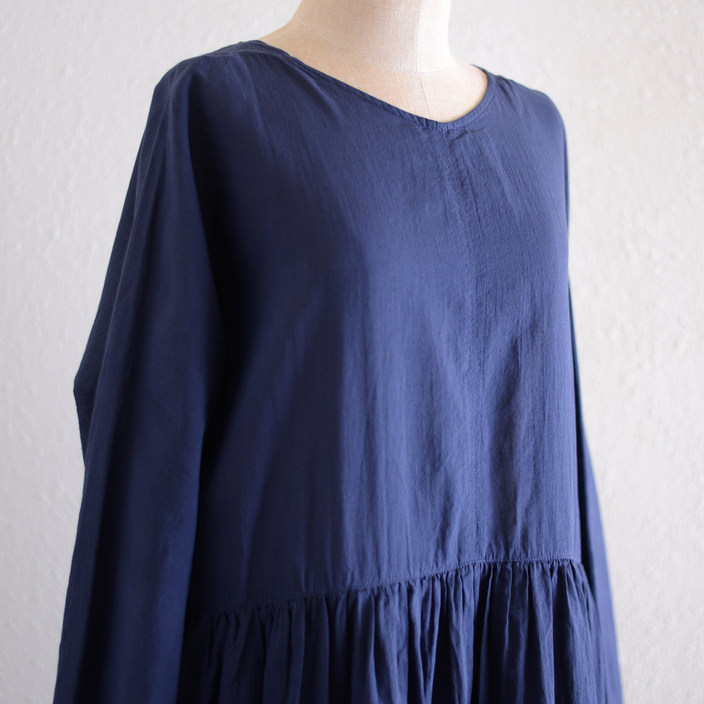コットンリネン2ウェイギャザーワンピース Blue