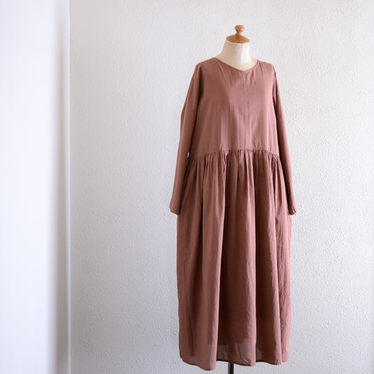 コットンリネン2ウェイギャザーワンピース Brown