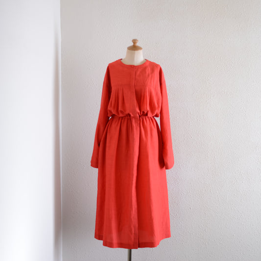 キュプラコットンリネンギャザーウエスト2ウェイワンピース Red