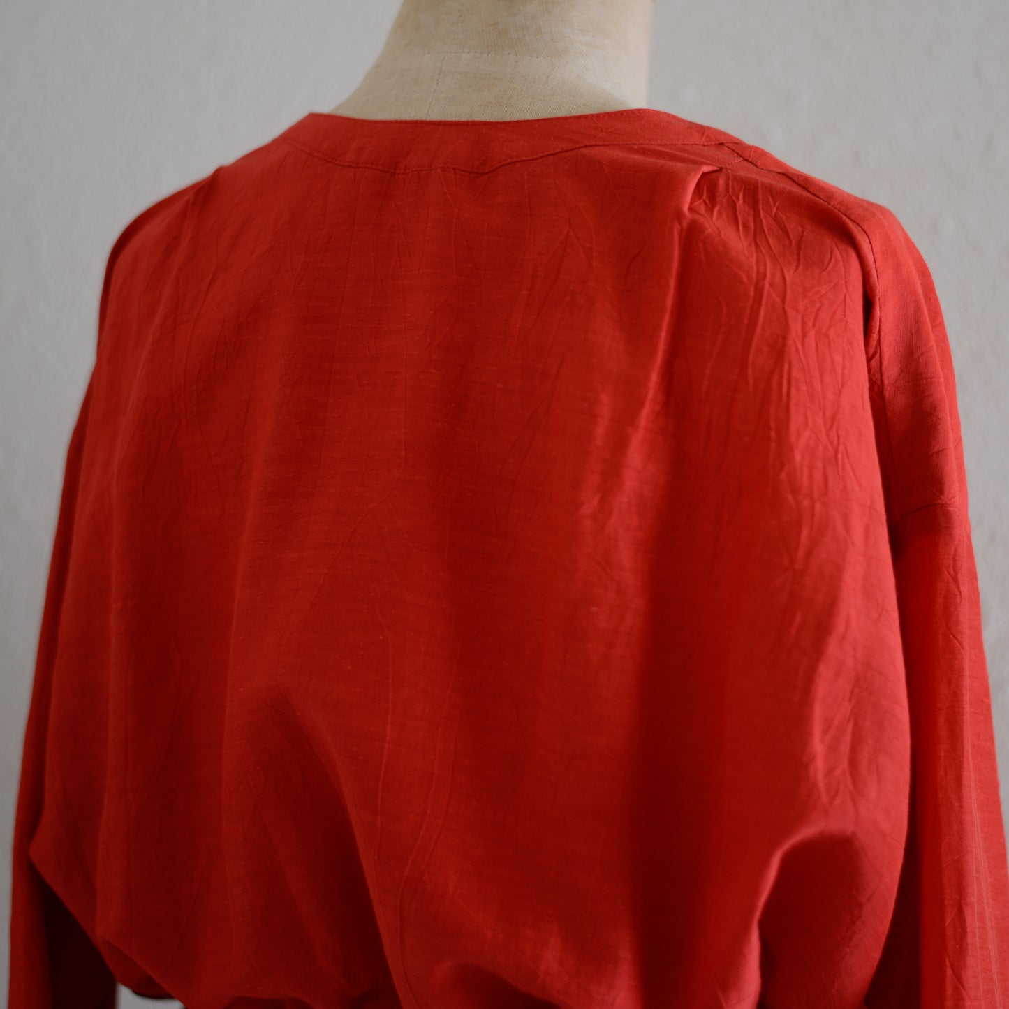 キュプラコットンリネンギャザーウエスト2ウェイワンピース Red