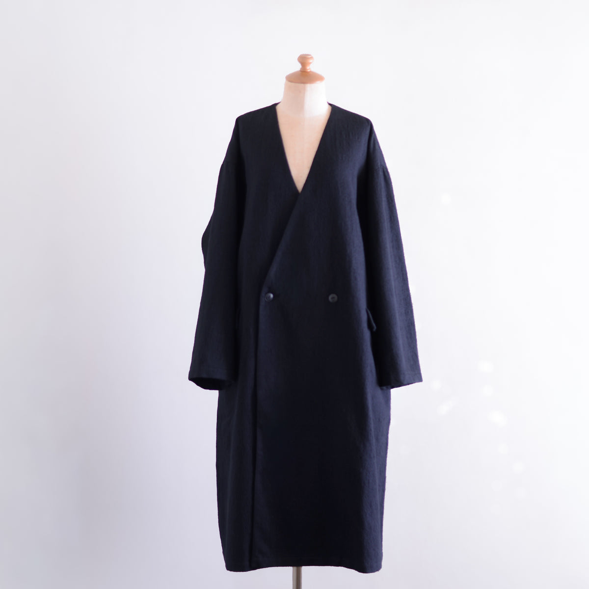 コットンウールダブルロングコート Black