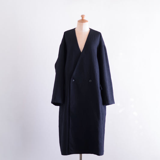 Soft wool collarless coat in Black