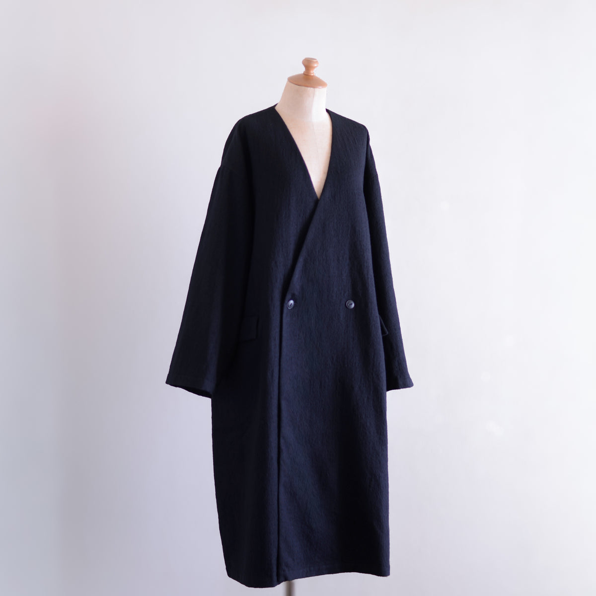 コットンウールダブルロングコート Black