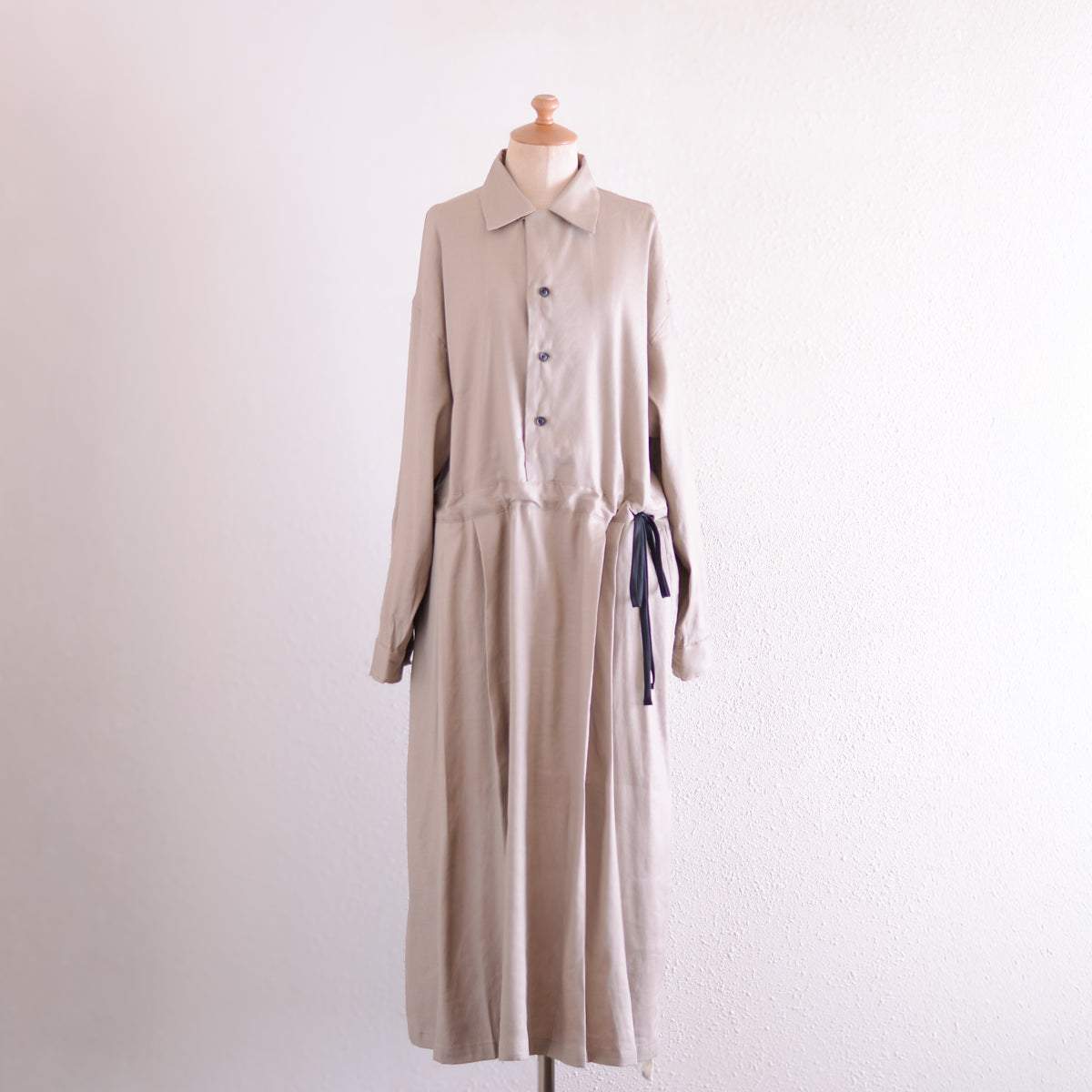 린넨 레이온 개더 웨스트 원피스 Beige