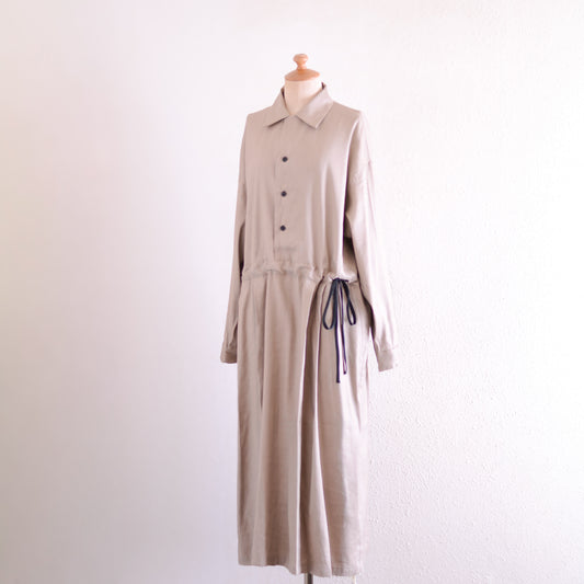 リネンレーヨンギャザーウエストワンピース Beige