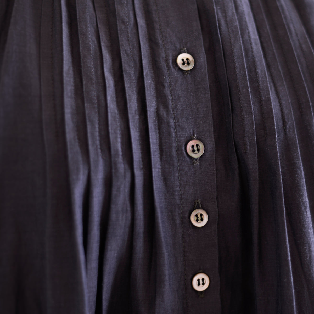 Cupra Cotton Stand-Collar Ruffle Blouse Charcoal Grey