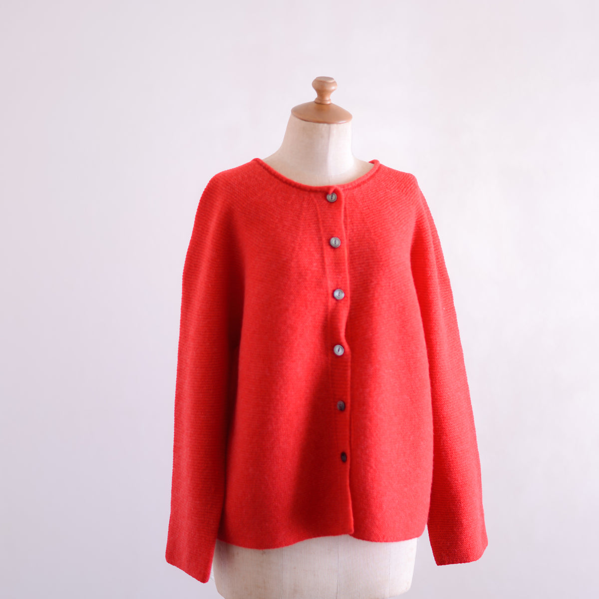 Wool Cashmere Whole Garment 2-Way Cardigan Red