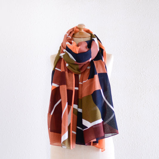 코튼 숄 Caramel Checkered Pattern
