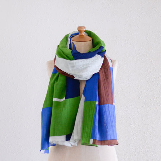 코튼 숄 Teal check